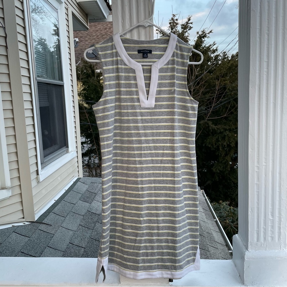 Nautica Striped Sleeveless V-Neck Stretch Cotton Dress Size M